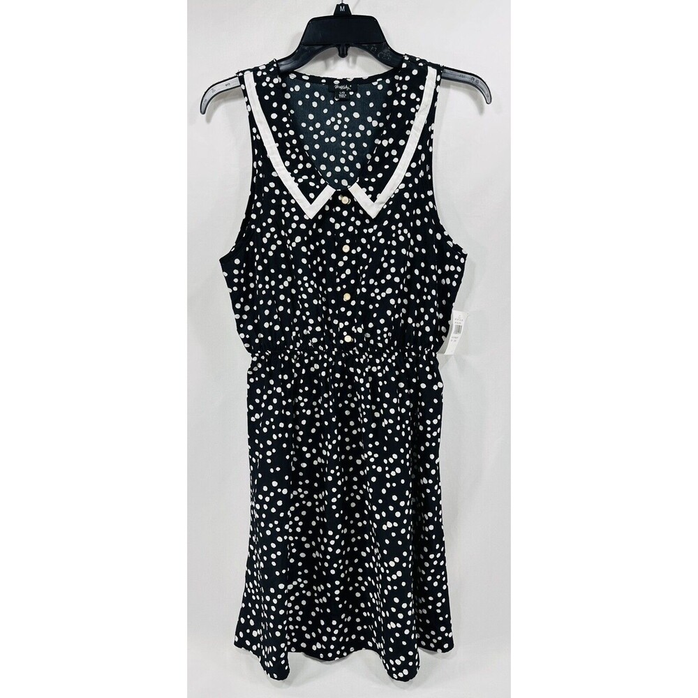 Rhapsody Dress Women's Sz L  Black Sleeveless Button Up Polka‎ Dots Flowy NWT